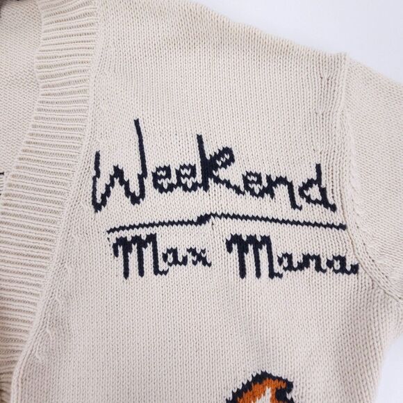 MAXMARA Road Trip Cardigan Intarsia Embroidered Western Boho Novelty Rib Sweater - Picture 3 of 13